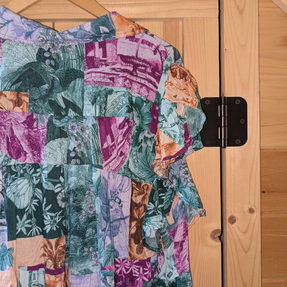 Anthropologie Flutter Sleeve Printed PJ Dress Size 2X Patchwork PJ Mini Collar - Picture 13 of 13